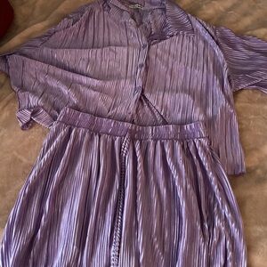 Purple Pleated Two-Piece Shorts Set